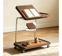 Générique Table D'Appoint a Plateau Rabattable Reglable avec roulettes, Table Basse Multifonctionnelle en Bois for Lire, Etudier, Travailler, Manger ou Regarder Television