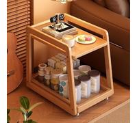 Générique Table D'Appoint Mobile, Table Basse Roulante sur roulettes, Chariot de Rangement en Bois avec Barres de Securite, Organiseur de Snacks