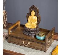 Générique Table d'autel de méditation en Bambou et Noyer avec tiroir, Petit sanctuaire Puja pour prières et cultes bouddhistes, Support Spirituel de 52 cm pour Espace de méditation Personnel