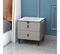Générique Table de Chevet LED Intelligente Moderne avec 2 tiroirs, Station de Charge USB et sans Fil, Meuble de Chambre Multifonction, Gris, 45 cm/17,7 po - Idéal pour Les Maisons contemporaines