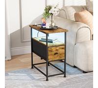 Générique Table de Chevet Lot de 2 avec 1 Tiroir et éclairage LED, Poignée, Compartiment Ouvert, Table d’Appoint, pour Chambre à Coucher, Salon ou canapé,Brun