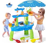 Générique Table de Jeux de Sable et d’Eau avec Parasol et Pompe Électrique | Circuit d’Eau Continu, Accessoires pour Jardin et Plage, Jouet d’Été pour Enfants dès 3 Ans