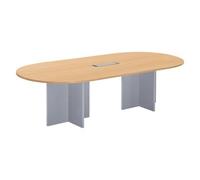 Générique Table de réunion modulable avec Extension L 260 cm Plateau hêtre piètement Croix Plein Bois Essens (Aluminium)