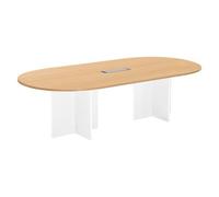 Générique Table de réunion modulable avec Extension L 260 cm Plateau hêtre piètement Croix Plein Bois Essens (Blanc)