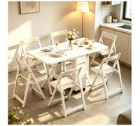 Générique Table De Salle à Manger Extensible avec 6 Chaises, Ensemble De Table Pliante pour Petits Espaces, Structure Robuste en Bois Massif,Blanc,B