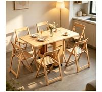 Générique Table De Salle à Manger Extensible avec 6 Chaises, Ensemble De Table Pliante pour Petits Espaces, Structure Robuste en Bois Massif,Natural,A