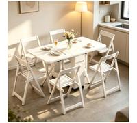 Générique Table De Salle à Manger Extensible avec 6 Chaises, Ensemble De Table Pliante pour Petits Espaces, Structure Robuste en Bois Massif,Blanc,A