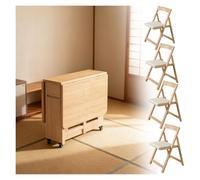 Générique Table De Salle À Manger Pliante en Bois Massif avec 4 Chaises, Table Extensible À Abattants avec roulettes Et Tiroir, Table Pliante Gain De Place