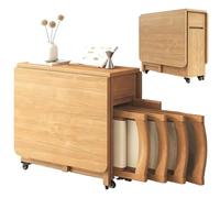 Générique Table De Salle À Manger Pliante Facile À Déplacer,Table Extensible À Abattants avec Tiroirs Et 4 roulettes Verrouillables,Table Pliante en Bois Massif pour Cuisine,Salle-1.4M(Wooden)