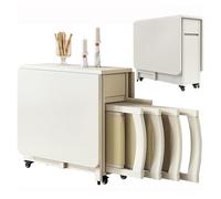 Générique Table De Salle À Manger Pliante Facile À Déplacer,Table Extensible À Abattants avec Tiroirs Et 4 roulettes Verrouillables,Table Pliante en Bois Massif pour Cuisine,Salle-1.4M(White)