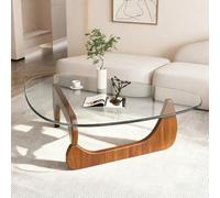 Générique Table De Salon, Originale Petite Table Basse Salon Et Verre Triangle- Pieds en Noyer Chaleureux, Table Basse Pas Cher pour Salon Contemporain