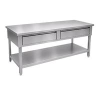 Générique Table de Travail INOX avec 2 Tiroirs et Étagère, 140x70x85 cm | Cuisine Professionnelle, Acier Inoxydable, Plateau Lisse, Pieds Réglables, Grande Surface