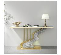Générique Table D'entrée Moderne Et Simple avec Plateau Élégant en Pierre Frittée Base Métal Forme De Harpe, Console Idéale pour La Décoration Couloir(Gold D,150cm/59in)