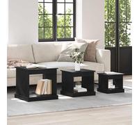 Générique Table Gigogne 3 Pieces Chene Noir Bois Ingenierie | Forme Rectangulaire, Grain Texturise, Etageres Autoportantes, Entretien Facile, Pour Salon Bureau Chambre
