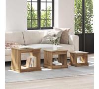 Générique Table Gigogne Bois D'ingenierie 3 Pieces Chene | Forme Rectangulaire, Texture Grainee, Etageres Autoportantes, Entretien Facile, Pour Salon Bureau Chambre
