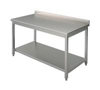 Générique Table INOX Adossée Professionnelle - Profondeur 700 mm - Taille 80 à 200 cm - avec Dosseret et Étagère (Longueur 80 cm)