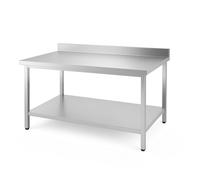 Générique Table INOX Professionnelle Adossée - 1200 x 600 mm - Étagère Inférieure - Dosseret 100 mm - Plan de Travail Robuste 150 kg