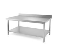 Générique Table INOX Professionnelle Adossée - 1400 x 600 mm - Plan de Travail en INOX avec Étagère - Dosseret 100 mm - Charge 150 kg