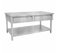 Générique Table INOX Professionnelle Centrale 1200 × 600 mm - 2 Tiroirs - Étagère Basse - INOX AISI 201 - Îlot de Préparation