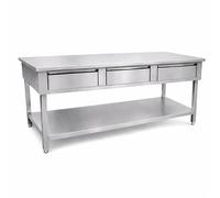 Générique Table INOX Professionnelle Centrale 1600 × 600 mm - 3 Tiroirs - Étagère Basse - INOX AISI 201 - Îlot Cuisine CHR