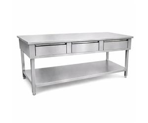 Générique Table INOX Professionnelle Centrale 1600 × 600 mm - 3 Tiroirs - Étagère Basse - INOX AISI 201 - Îlot Cuisine CHR
