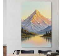 Générique Tableau Abstrait Moderne, Tableau Moderne Sur Toile Représentant Un Lever De Soleil Sur Un Lac Enneigé En Montagne, Peint À La Main À L'Huile, Format Vertical, Sans Cadre, Texturé,