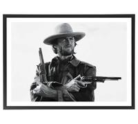 Générique Tableau Clint Eastwood 70 x 50 cm avec cadre en bois noir inclus - Affiche décoration cinéma noir et blanc