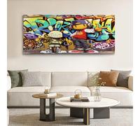 Générique Tableau Décoratif Dessin Animé Graffiti 40 x 30 cm - Impression sur Toile Multicolore - Décoration Murale pour Salon, Chambre et Bureau - Hip-hop Poupées Mur Lettres