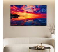 Générique Tableau Décoratif sur Toile 140x70 cm Paysage Côtier | Horizon Soleil Couchant Impression sur Toile Décoration Murale Art Mural Toile Tableau Salon Chambre Cuisine Salle