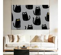 Générique Tableau Décoration avec Cadre chat noir abstrait de dessin animé 40x30cm Impression sur Toile Murale Moderne, Image Art Grand Format Décoratif Mural pour Salon Chambre Maison Bureau