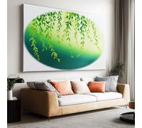 Générique Tableau Décoration avec Cadre Feuilles De Saule Vertes 120x60cm Impression sur Toile Murale Moderne, Image Art Grand Format Décoratif Mural pour Salon Chambre Maison Bureau