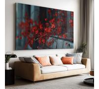 Générique Tableau Décoration avec Cadre Fleurs De Cerisier Rouges Fenêtre 120x60cm Impression sur Toile Murale Moderne, Image Art Grand Format Décoratif Mural pour Salon Chambre Maison Bureau