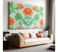 Générique Tableau Décoration avec Cadre Fleurs Orange-Vert 120x60cm Impression sur Toile Murale Moderne, Image Art Grand Format Décoratif Mural pour Salon Chambre Maison Bureau