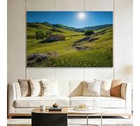 Générique Tableau Décoration avec Cadre Fleurs sauvages collines chalets 120x60cm Impression sur Toile Murale Moderne, Image Art Grand Format Décoratif Mural pour Salon Chambre Maison Bureau