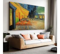 Générique Tableau Décoration avec Cadre Terrasse De Café Peinte À La Main 100x75cm Impression sur Toile Murale Moderne, Image Art Grand Format Décoratif Mural pour Salon Chambre Maison Bureau