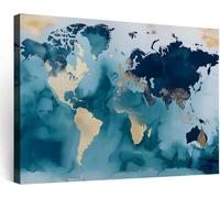 Générique Tableau Decoration Murale Abstrait Aquarelle Géographie Carte du Monde - Impression sur toile avec Cadre pour Bureau Bureau Salon, Peinture Tableau Image sur toile 120 x 80 cm