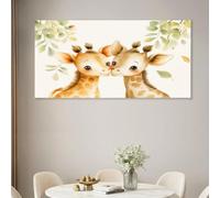 Générique Tableau décoration murale Animal Cartoon Botanique100 x 70 cm | Ours Branche Arbre Peinture Image sur Toile Tableau Decoration Murale pour Chambre Enfants Espace Jeux Maternelle