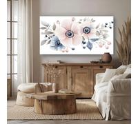 Générique Tableau Decoration Murale Aquarelle Fleur Peinture sur Toile Botanique Feuille Grand Tableau Decoration Murale Rose et Blanc Cadre Salon Image sur Toile Esthétique 70x140 cm