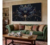 Générique Tableau Decoration Murale Avec Cadre Élégant Lotus Impression Sur Toile Luxe Fleur Affiche Peinture Decor Ornemental Pendentif Maison pour Salon Chambre 60x120 cm