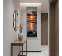 Générique Tableau Decoration Murale Avec Cadre Esthétique Coucher de Soleil Impression Sur Toile Romantique Plage Affiche Peinture Decor Paysage Naturel Flots Maison pour Salon Chambre 30x90 cm