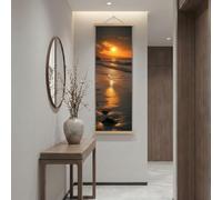 Générique Tableau Decoration Murale Avec Cadre Romantique Coucher de Soleil Impression Sur Toile Tropical Plage Affiche Peinture Decor Esthétique Flots Maison pour Salon Chambre 30x90 cm