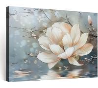 Générique Tableau Decoration Murale, Cadre Decoration Murale Bois Fleurs Blanches Abstrait Peinture, Impression sur Toile, Grande Décoration Maison pour Salon Chambre Couloir 70x50 cm