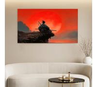 Générique Tableau Décoration Murale Chambre, Style Japonais, 70 x 50 cm | Tableaux Cadres pour le Salon et Chambre à Coucher - Samouraï Soleil Couchant, Impression Haute Définition, Fixation Simple