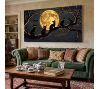 Générique Tableau Decoration Murale Gothique Chat Grande Impression Sur Toile Moderne Pleine Lune Image Sur Toile Halloween Chauve Souris Salon Chambre Poster Mural Sans Cadre 80x160 cm