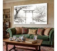 Générique Tableau Decoration Murale Japonais Torii Grande Impression Sur Toile Esquisse Arbre Image Sur Toile Naturel Eau Salon Chambre Poster Mural Sans Cadre 80x160 cm