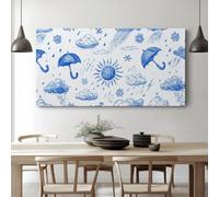 Générique Tableau Décoration Murale Minimaliste - Impression sur Toile avec Châssis en Bois - Météo Parapluie Soleil Nuages Design Élégant pour Salon, Chambre, Bureau - Prêt à Accrocher - 40 x 30 cm