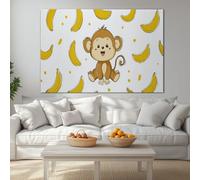 Générique Tableau Decoration Murale, Moderne Decoration Maison, Impression sur Toile Dessin Animé Animal Singe, Grande Décoration Orange pour Salon Chambre Bureau 120x60 cm