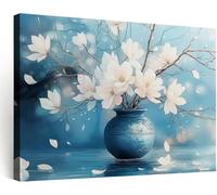 Générique Tableau Decoration Murale, Moderne Decoration Maison, Impression sur Toile Vase Bleu Chinoiserie Oriental, Grande Décoration pour Bureau Salle à Manger 100x75 cm