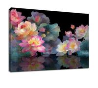 Générique Tableau Decoration Murale Nature Paysage - Impression sur Toile avec Cadre en Bois 70 x 50 cm, Vert Floral Lotus - Peinture Décoration Murale Horizontale pour Salon, Chambre, Cuisine