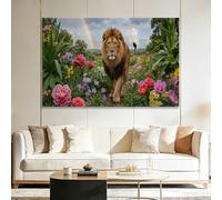 Générique Tableau Décoration Murale Pastoral - Impression sur Toile avec Châssis en Bois - Animaux De Jardin Lions Design Élégant pour Salon, Chambre, Bureau - Prêt à Accrocher - 100 x 75 cm
